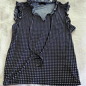 Tommy Hilfiger gingham pattern top with ruffle neck and sleeves.